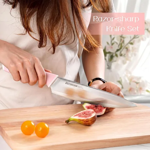 Miniatura 2 de Juego de cuchillos Astercook, juego de cuchillos de cocina con bloque y afilador con revestimiento cerámico de 15 piezas, cuchillos alemanes