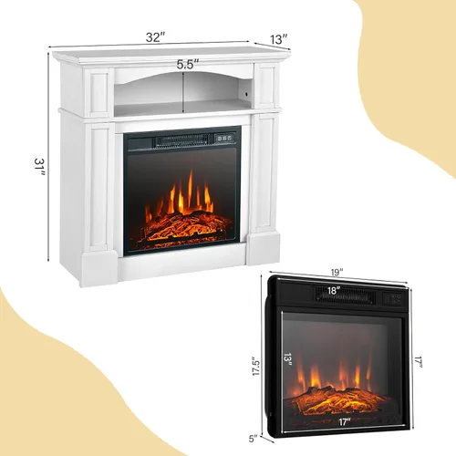 Miniatura 9 de COSTWAY Chimenea eléctrica de 32 pulgadas con repisa, calentador independiente ajustable de 1400 W con control remoto, diseño de termostato