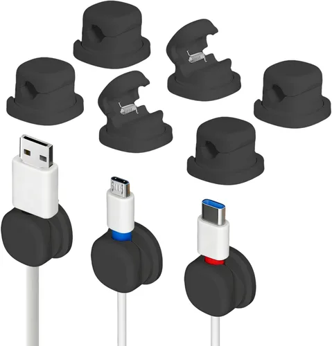 Miniatura 9 de Soporte de cable giratorio para mesita de noche, clips magnéticos giratorios de 360°, organizador de cable adhesivo fuerte para teléfono, hogar