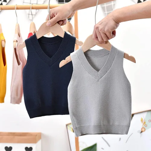 Miniatura 4 de PTPUKE Chaleco de punto sin mangas con cuello en V para bebés, niños y niñas