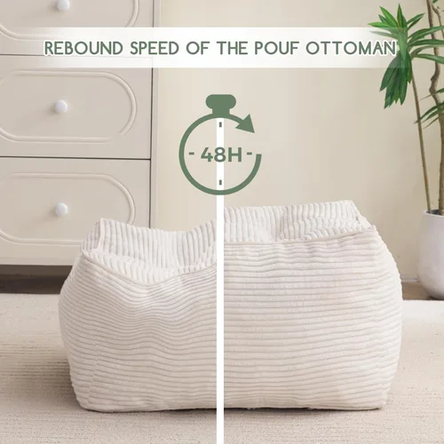 Miniatura 5 de HIGOGOGO Puf Otomano Cuadrado Relleno, Pufs de Pana con Relleno de Trozos de Espuma, Puf Peludo y Esponjoso Taburete Reposapiés Otomano