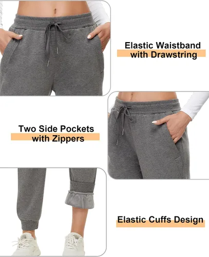 Miniatura 9 de MOUEEY Pantalones deportivos súper cálidos con forro de sherpa para mujer, pantalones deportivos de forro polar con bolsillos con cremallera