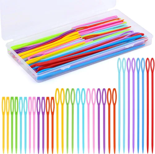 LUNARM 60 piezas de agujas de coser de plástico, agujas de hilo de ojo grande, agujas de plástico de 2.76/3.54/5.91 pulgadas para hilo y