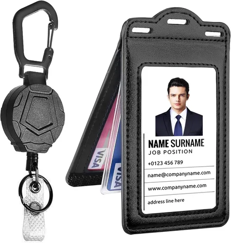 Miniatura 7 de Portatarjetas con 2 cordones de piel, soporte para tarjetas de identificación de tres pliegues resistente, para enfermera, maestra, escuela, uso Oro