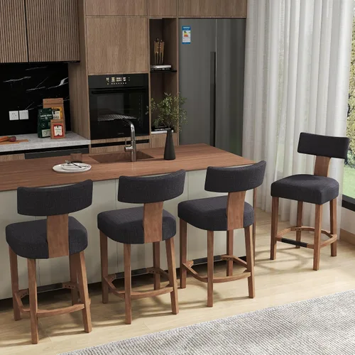 Miniatura 11 de RIVOVA Taburete de bar de 26 pulgadas de altura de mostrador, taburetes de bar de cocina modernos con respaldo y patas de madera maciza, taburetes