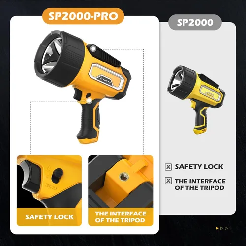 Miniatura 8 de FORTO Foco recargable, 200000 lúmenes, luz de mano con soporte plegable, 6 modos IPX7, impermeable, luces LED para pasear al perro, caza, camping