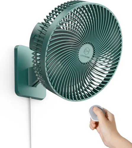 LEMOISTAR Ventilador de pared de 10 pulgadas con control remoto, oscilación de 90°, 4 velocidades, 4 temporizadores, inclinación ajustable, cable de