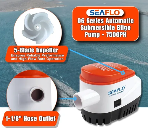 Miniatura 7 de SEAFLO Serie 06 - Bomba de achique sumergible automática de 1100 GPH, 12 V, salida de 2,8 cm, ¡garantía de 4 años! Con interruptor de flotador