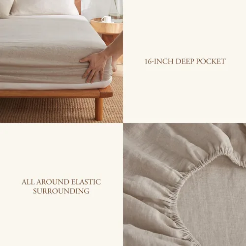Miniatura 6 de DAPU Pure Linen Sheets Set - Juego de sábanas de lino puro, 100% lino francés de Normandía, transpirable y duradero para personas que duermen