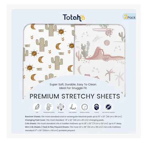 Miniatura 28 de TotAha Jungle Animal Sábana Mini para Cuna, Sábanas Elásticas Premium Ajustables para Mini Cunas Portátiles Corralitos, Sábana Pack N Play de Punto