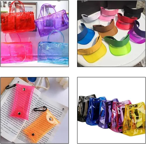 Miniatura 5 de XHT 30x135cm Vinilo de PVC transparente, 0.4mm Lámina de neón de color sólido resistente al agua, tela super transparente con espejo para hacer