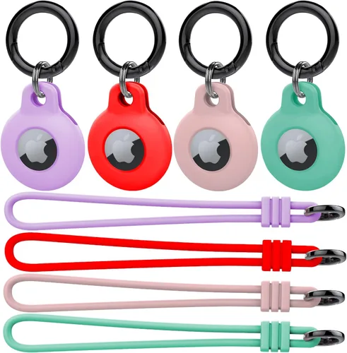 Miniatura 9 de Funda de silicona suave antiarañazos a prueba de golpes con llavero mosquetón para Apple Air Tag 2/1 (negro, rojo, rosa, verde claro)