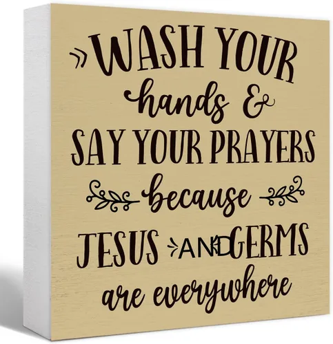 Miniatura 11 de Letrero de madera con texto en inglés "Wash Your Hands and Say Your Prayers", divertidos letreros de baño para estante de baño, baño, baño, Blanco