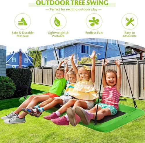 Miniatura 6 de Goplus Columpio de árbol de plataforma gigante de 60 pulgadas para niños y adultos, columpio rectangular ajustable para interiores y exteriores