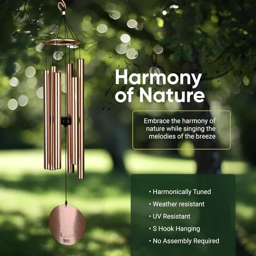 Miniatura 4 de Nature's Melody Aureole Tunes Wind Chimes – Campanilla de viento para exteriores con 6 tubos afinados a escala pentatónica de Do, aluminio 100% Oro