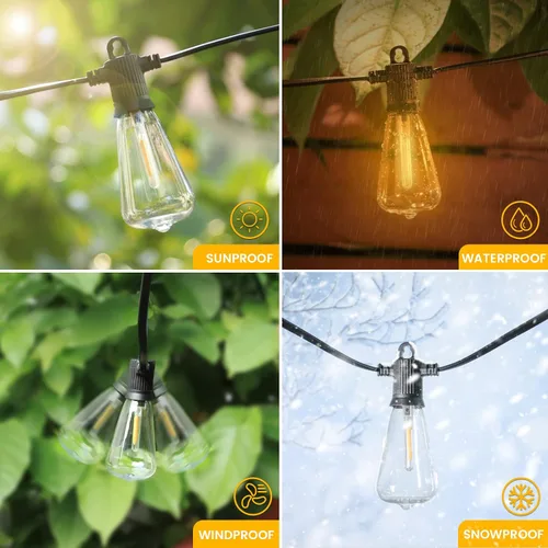 Miniatura 2 de Zuske Cadena de luces para exteriores de 25 pies, luces LED colgantes para patio con 12 bombillas inastillables, luces impermeables