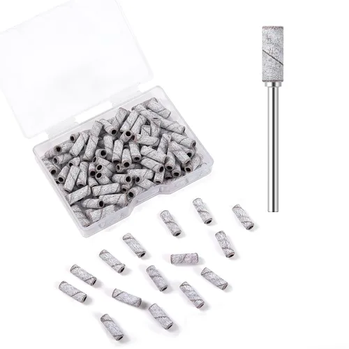 Miniatura 26 de 100 piezas de bandas pequeñas de lijado de uñas para taladro de uñas, bits mini de 3.1mm de mandril de lijado de uñas de grano 80 para uñas