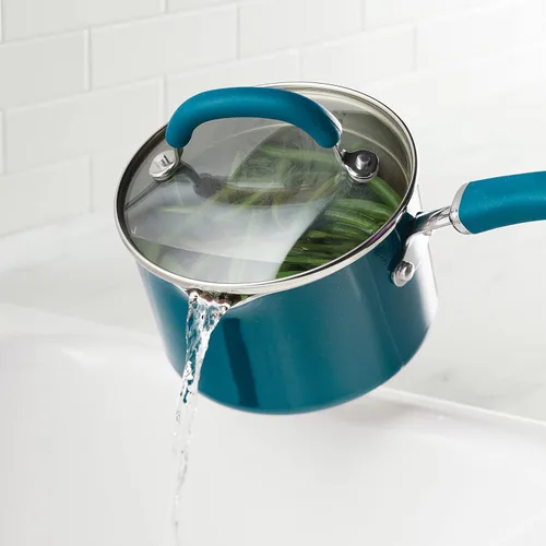 Miniatura 6 de Rachael Ray Olla esmaltada en acero con tapa, 12 cuartos de galón, azul marino y cacerola antiadherente 12020 Create Delicious con colador y tapa, 3