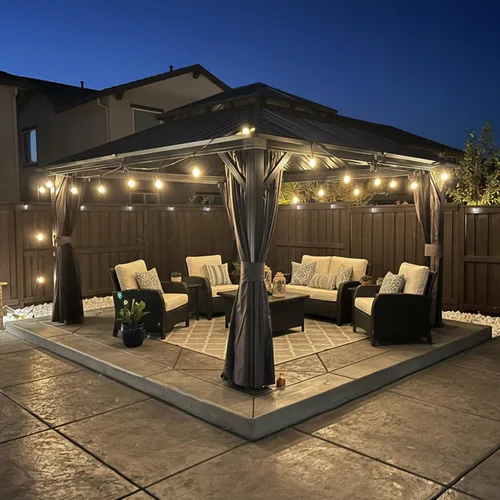 Miniatura 49 de PURPLE LEAF Glorieta de 6' X 8' con techo rígido para parrilla de patio, glorieta de barbacoa de aluminio con toldo, 24 bombillas LED transparentes