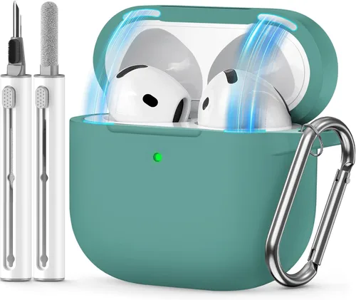 Miniatura 23 de Funda para AirPods 4 2024, viene con kit de limpieza, funda protectora de silicona suave para fundas Apple AirPods de 4ª generación con llavero