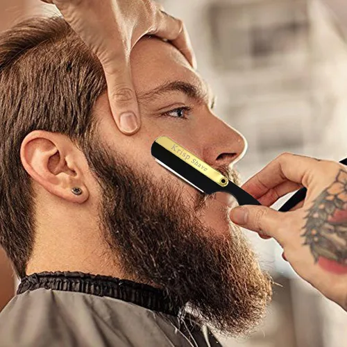 Miniatura 4 de Krisp Beauty - Maquinillas de afeitar rectas profesionales para hombres, maquinilla de afeitar de borde recto para afeitado cercano, afeitadora
