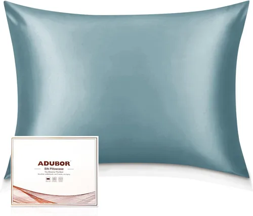 Miniatura 13 de Adubor Funda de almohada 100% de seda, fundas de almohada de seda de morera, 22 fibras de grado Momme 6A, funda de almohada de seda para la salud