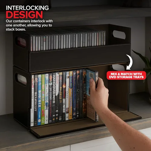 Miniatura 5 de Stock Your Home caja de almacenamiento y organizador para DVD color chocolate, para almacenamiento y organización de CD en estantes, capacidad