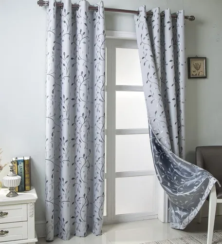 Miniatura 8 de GYROHOME Cortina opaca floral con bordado de hojas, ojales en la parte superior, aislamiento térmico, oscurecimiento de habitación, ahorro de ruido
