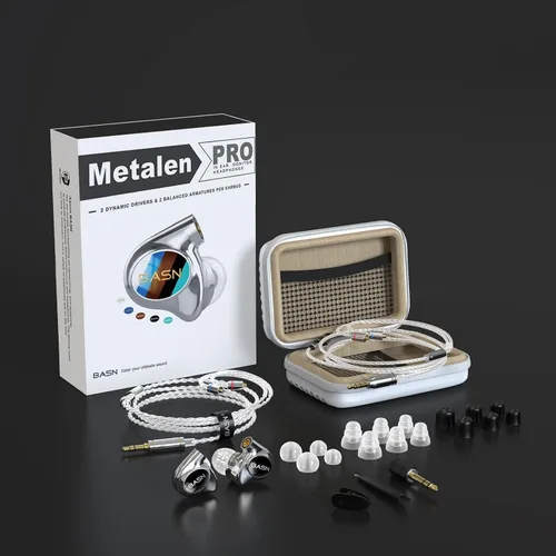 Miniatura 6 de BASN Metalen PRO 4 Drivers Monitores Intrauriculares para Músicos, Auriculares con Aislamiento de Ruido y Graves Mejorados con Carcasa de Metal CNC