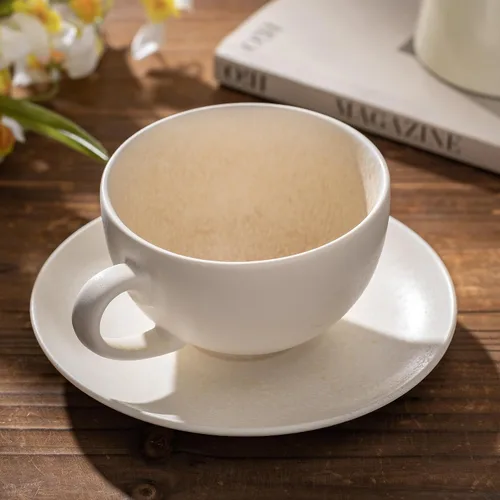 Miniatura 3 de Taza de Cerámica para Arte Latte con Platillo - 10 oz, Fondo Redondo para Vertidos Perfectos - Tazas de Café para Capuchino, Espresso, Café, Té