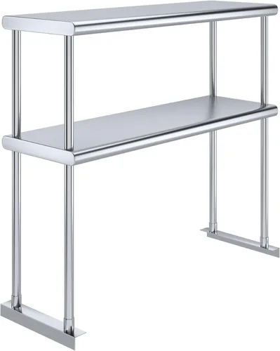 Miniatura 10 de Estante doble de acero inoxidable resistente con certificación NSF de calibre 18 con soportes para cocinas, cuartos de servicio, almacenamiento