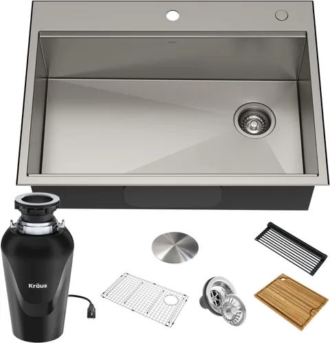 Miniatura 12 de KRAUS KWT310-33/18 Kore - Fregadero de cocina con estación de trabajo de 33 pulgadas, empotrado, acero inoxidable de calibre 18, con reborde