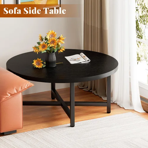 Miniatura 4 de Mesa de Centro, Mesas de Centro Grandes de 31.5", Mesas de Centro Redondas Negras para Sala de Estar, Mesa de Piso para Sentarse en el Suelo, Mesa