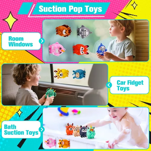 Miniatura 4 de ChildFun 24 piezas de recuerdos de fiesta para niños, juguetes fidget pop de animales de silicona con succión, regalos de cumpleaños para niños