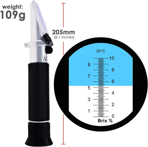 Miniatura 5 de 0-10% Brix Refractómetro con ATC Soluciones de contenido de azúcar de baja concentración Precisión 0.1% Líquido de corte de savia de arce CNC
