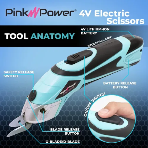 Miniatura 2 de Pink Power Tijeras eléctricas de tela para manualidades, costura, cartón y alfombras, herramienta de corte profesional resistente, tijeras Aqua