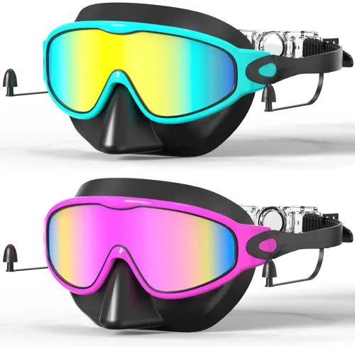 Miniatura 13 de Gafas de natación para niños, paquete de 2 gafas de natación de protección completa, sin fugas, antivaho para niños de 3 a 14 años Verde y Púrpura