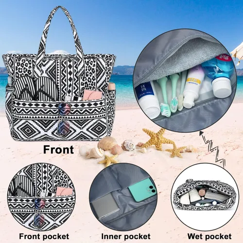 Miniatura 3 de Bolsa de playa y piscina para mujer, grande, bolsa de gimnasio con compartimento húmedo para viajes, impermeable