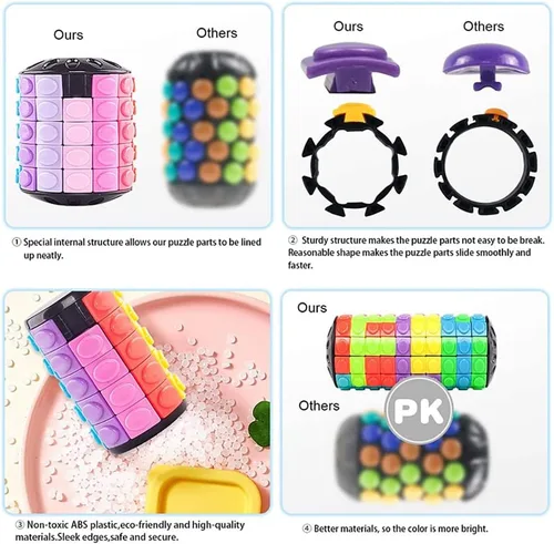 Miniatura 6 de Cubo mágico 3D rompecabezas arco iris, juguetes para la ansiedad, cilindro, girar, diapositiva, 5 capas, juegos educativos para niños y adultos