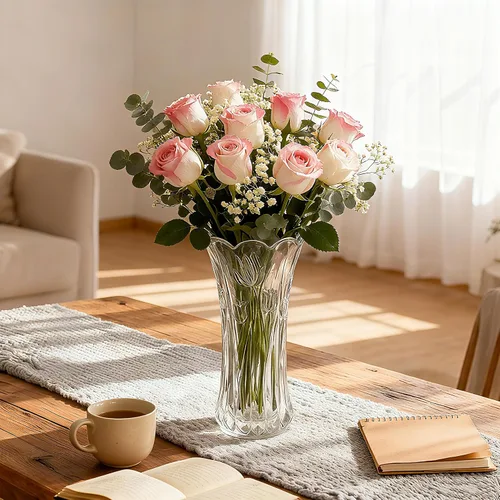 Miniatura 6 de Dicunoy Juego de 2 jarrones de flores de cristal, jarrones grandes de 9.5 pulgadas para centros de mesa, modernos jarrones acampanados de cristal