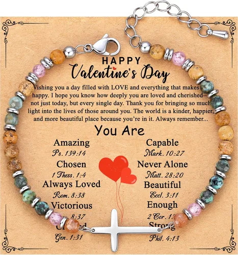 TONY & SANDY Pulsera de cruz cristiana para mujer, regalo de San Valentín para ella, regalo de confirmación de bautismo, Pascua, regalo único para