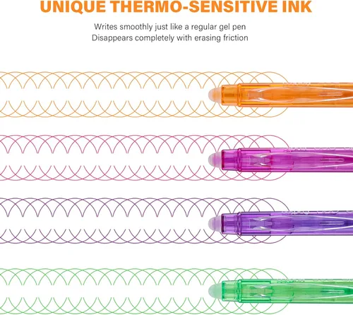 Miniatura 9 de ParKoo Bolígrafos de gel retráctiles borrables, punta fina de 0.028 in, tintas de colores surtidos para escritura de dibujos, paquete de 10