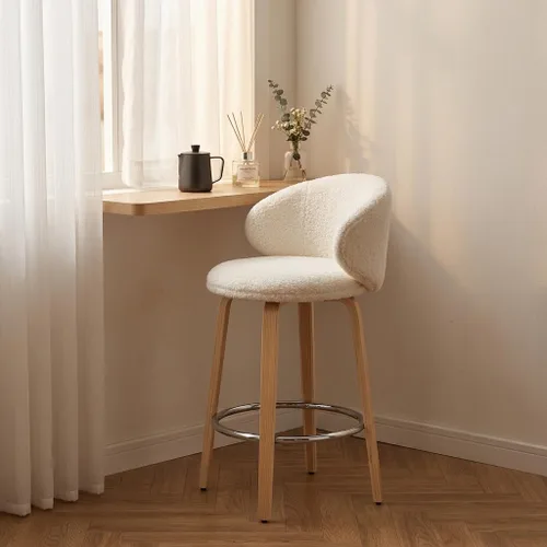 Miniatura 5 de LukeAlon Taburete de Bar Moderno de Sherpa Individual, Taburetes de Altura de Asiento Bajo de 26 Pulgadas Tapizados con Altura de Encimera sin