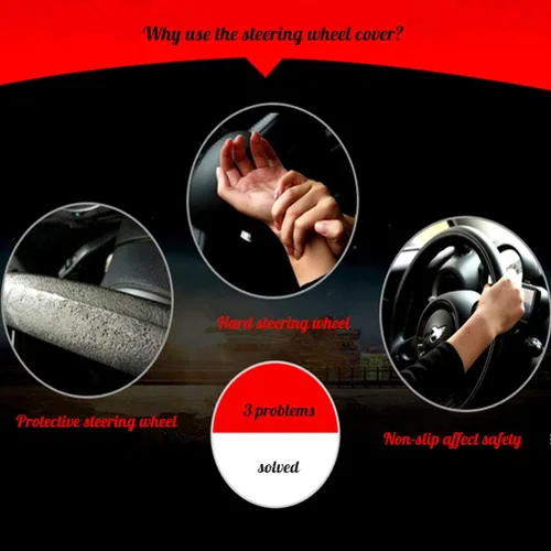 Miniatura 5 de Red Rain Funda de cuero negro y azul para volante de automóvil, tamaño universal M / 15 pulgadas, compatible con coche/automóvil/SUV