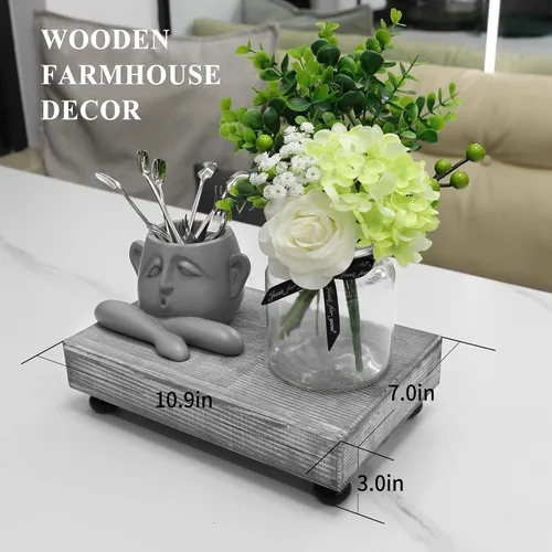 Miniatura 3 de Beserte - Elevador de madera para encimera de cocina, soporte y bandeja de jabón de madera, decoración de baño, tamaño 10.9 x 7 pulgadas, gris