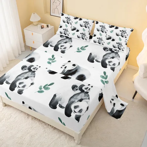 CVHOUSE Panda - Juego de sábanas bajeras de tamaño individual, juego de ropa de cama para niños y niñas, bonito juego de sábanas, 1 sábana encimera