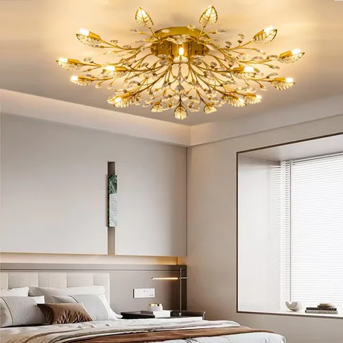 Miniatura 4 de Lámpara de techo de cristal, lámpara de flores, luces de techo semiempotradas de hojas doradas, accesorios de iluminación de cocina para dormitorio