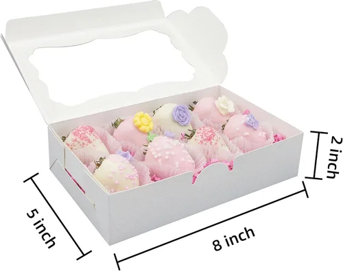 Miniatura 8 de 20 cajas blancas de panadería de 8 x 6 x 2.5 pulgadas, cajas de galletas con ventana, cajas de postre para galletas, pasteles, macarrones, donas