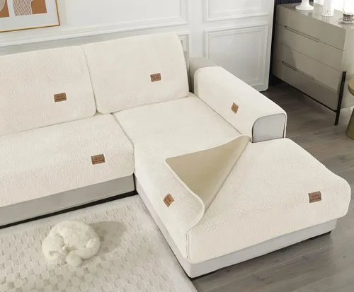 Miniatura 5 de Fundas de sofá de vellón sherpa suave y esponjoso, funda de sofá seccional de felpa cálida, funda antideslizante para sofá, protector de muebles