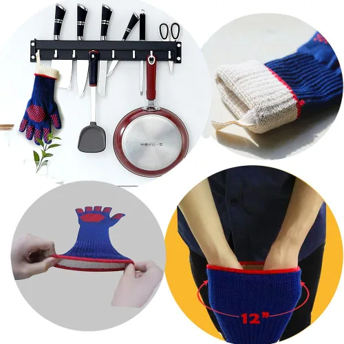 Miniatura 7 de MIG4U Guantes de parrilla para barbacoa, guantes de horno de 500 grados, resistentes al calor, con puntos de silicona antideslizantes de grado Azul